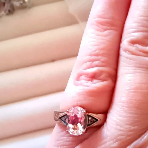 PINK MORGANITE, NATURAL CHAMPAGNE DIAMOND ACCENT RING - Picture 5 of 7